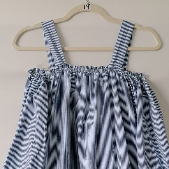 Zara Trafaluc Collection Womens Blue Striped Embroidered Cold Shoulder Top Sz XS - Picture 2 of 9